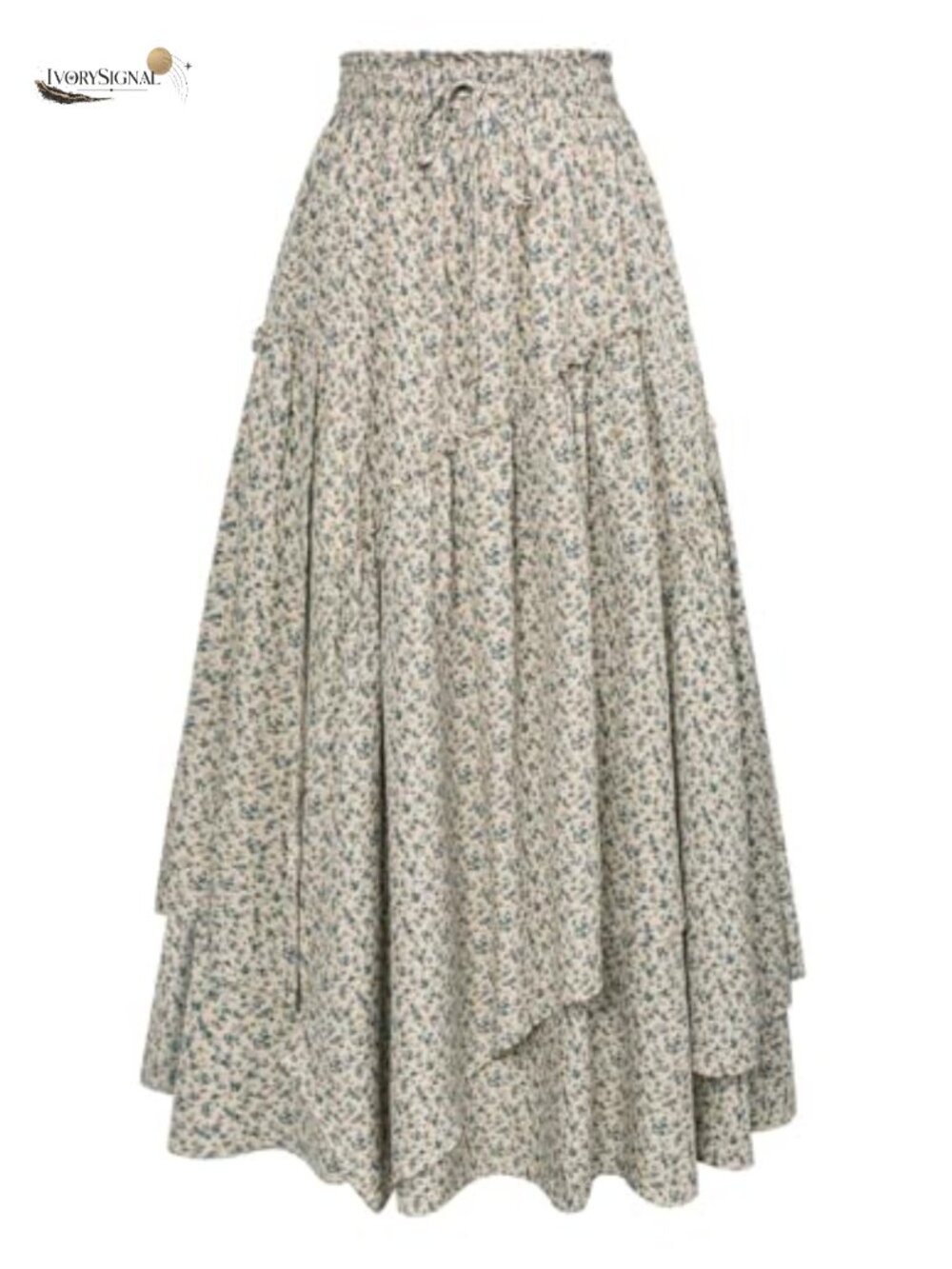 Women Floral Maxi Skirt Elastic Waist A-Line Tiered Boho Long Skirt with Pockets